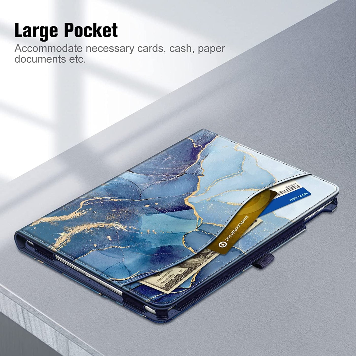 iPad 9th/8th/7th Generation (2021/2020/2019) 10.2 Inch Case - Multi-Angle Viewing Stand Cover with Corner Protection, Pocket & Pencil Holder, Auto Sleep/Wake Feature, Ocean Marble Design