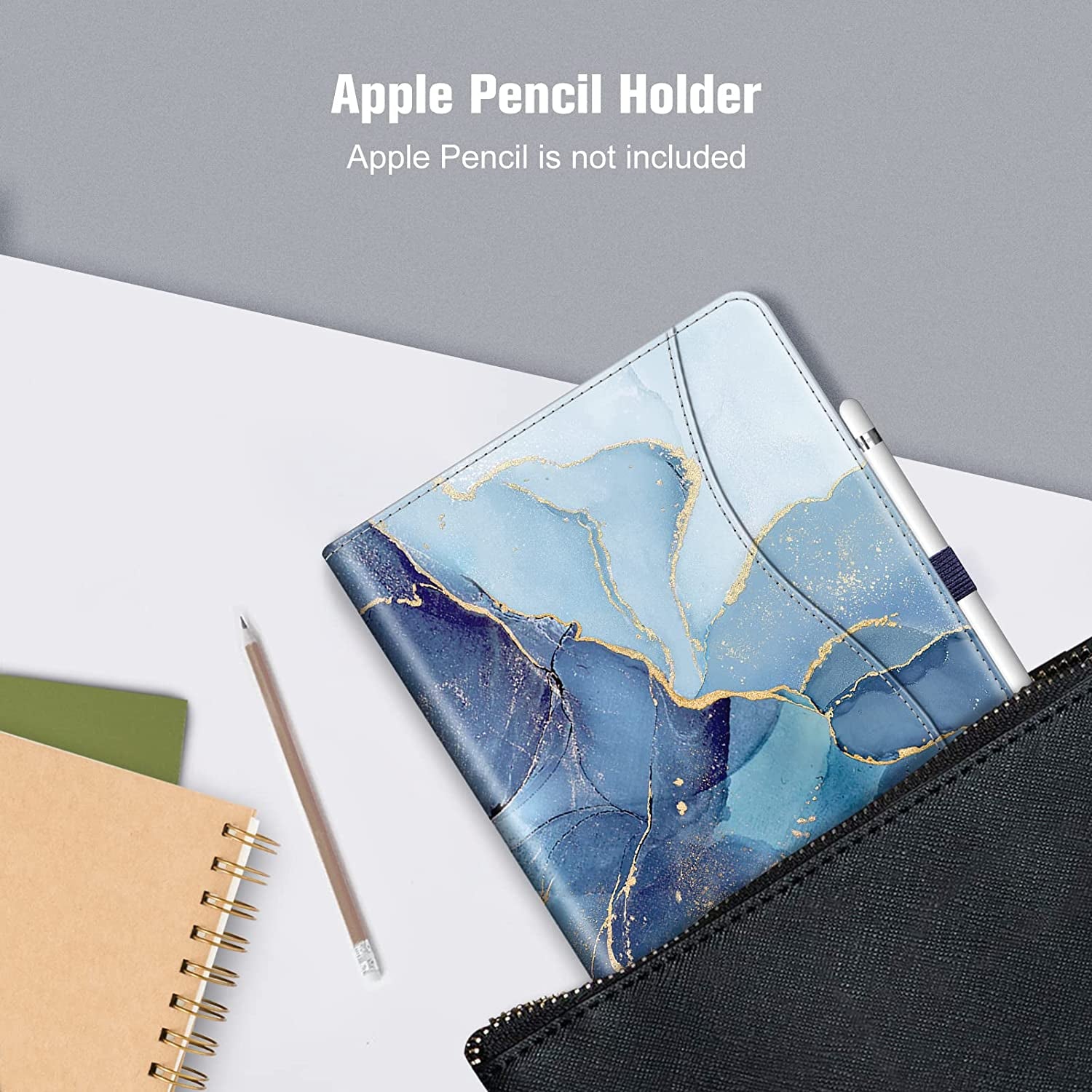 iPad 9th/8th/7th Generation (2021/2020/2019) 10.2 Inch Case - Multi-Angle Viewing Stand Cover with Corner Protection, Pocket & Pencil Holder, Auto Sleep/Wake Feature, Ocean Marble Design