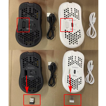 2.4GHz Wireless RGB Backlit Ergonomic Gaming Mouse with 6 Buttons, 3-Speed DPI, Type-C Rechargeable, Honeycomb Design