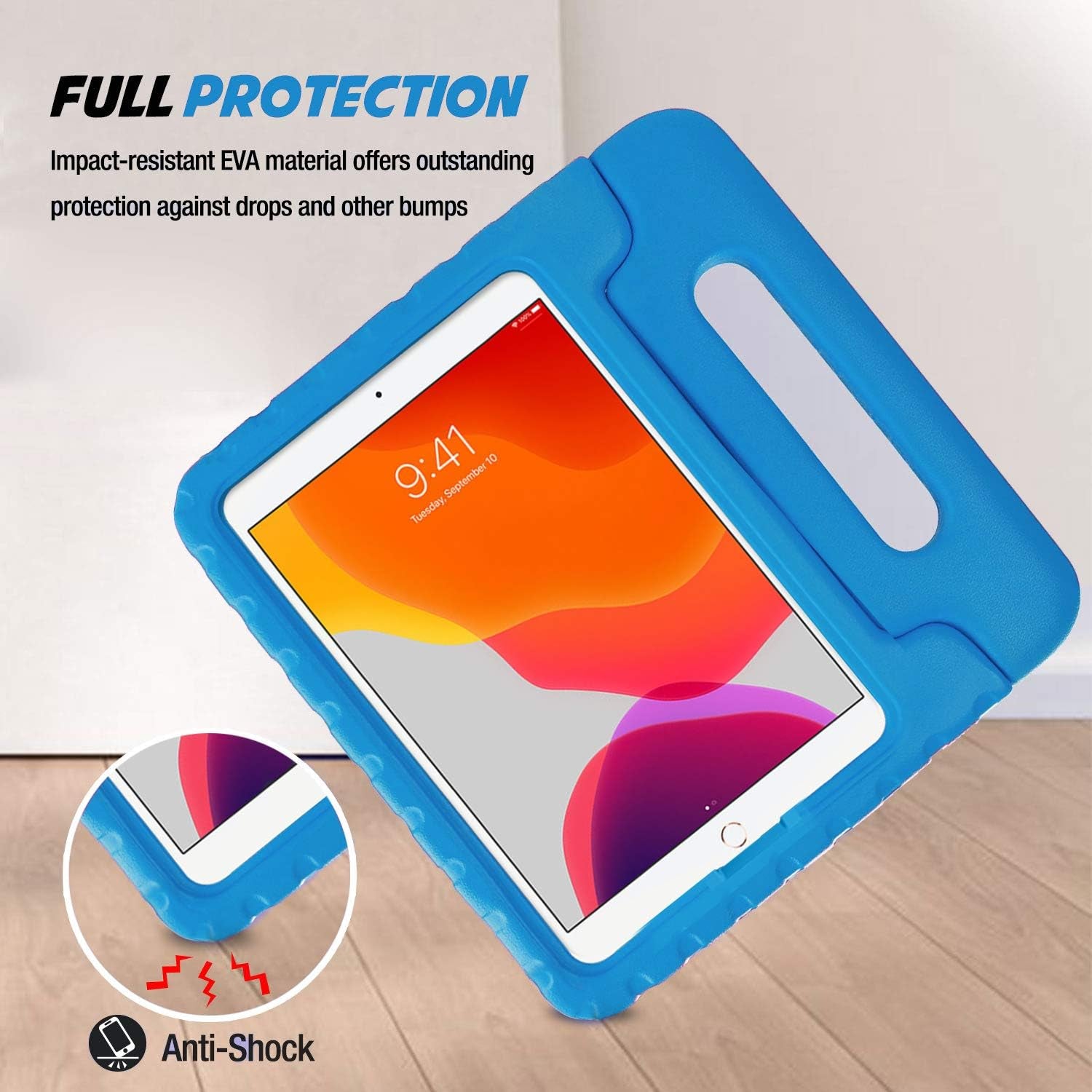 Children's Protective Case for iPad 9th Generation, iPad 8, iPad 7, iPad 10.2 (2021, 2020, 2019), iPad Air 10.5, and iPad Pro 10.5 - Shockproof Lightweight Design with Convertible Handle - Blue