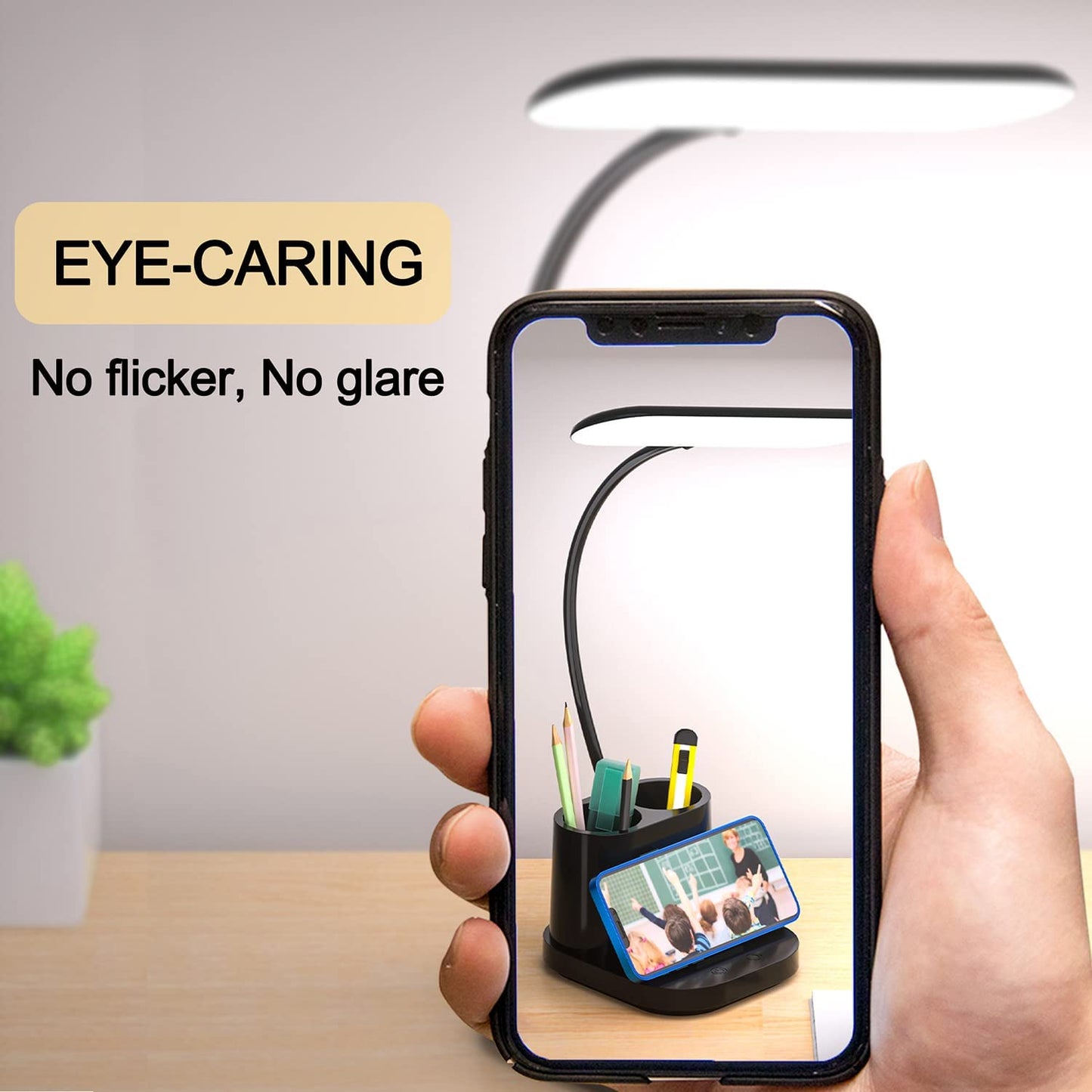 Children's LED Desk Lamp with Pen Holder, Battery Operated 3600mAh, 3 Color Modes and Stepless Dimming, Flexible Gooseneck Design for Home Office, Reading, and Study