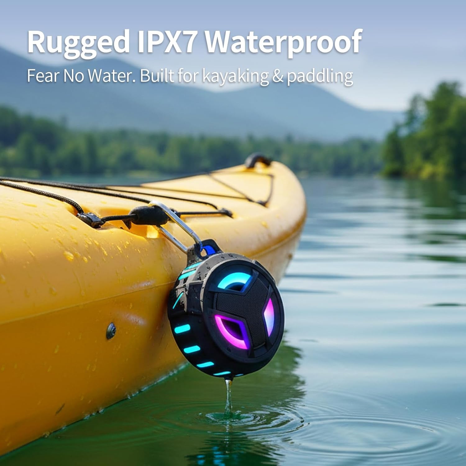 Bluetooth Shower Speaker - Portable IP67 Waterproof Wireless Speaker with LED Light, Floating Design, 2000mAh Battery, True Wireless Stereo for Kayaking and Beach Use, Unisex Gift - Black