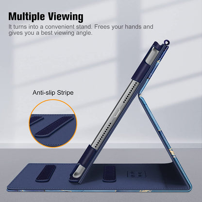 iPad 9th/8th/7th Generation (2021/2020/2019) 10.2 Inch Case - Multi-Angle Viewing Stand Cover with Corner Protection, Pocket & Pencil Holder, Auto Sleep/Wake Feature, Ocean Marble Design