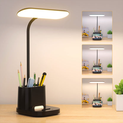 Children's LED Desk Lamp with Pen Holder, Battery Operated 3600mAh, 3 Color Modes and Stepless Dimming, Flexible Gooseneck Design for Home Office, Reading, and Study