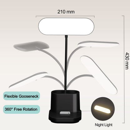 Children's LED Desk Lamp with Pen Holder, Battery Operated 3600mAh, 3 Color Modes and Stepless Dimming, Flexible Gooseneck Design for Home Office, Reading, and Study