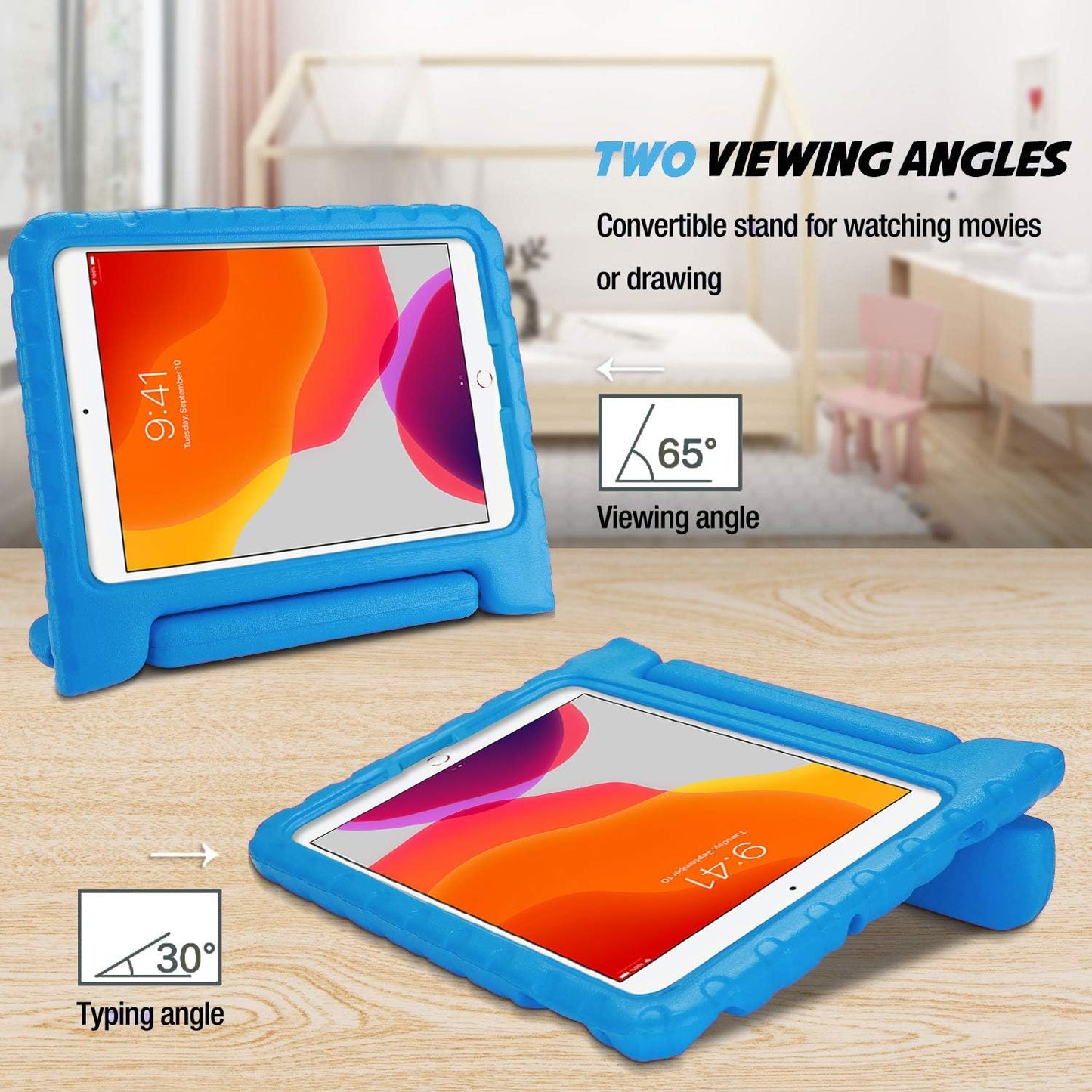Children's Protective Case for iPad 9th Generation, iPad 8, iPad 7, iPad 10.2 (2021, 2020, 2019), iPad Air 10.5, and iPad Pro 10.5 - Shockproof Lightweight Design with Convertible Handle - Blue