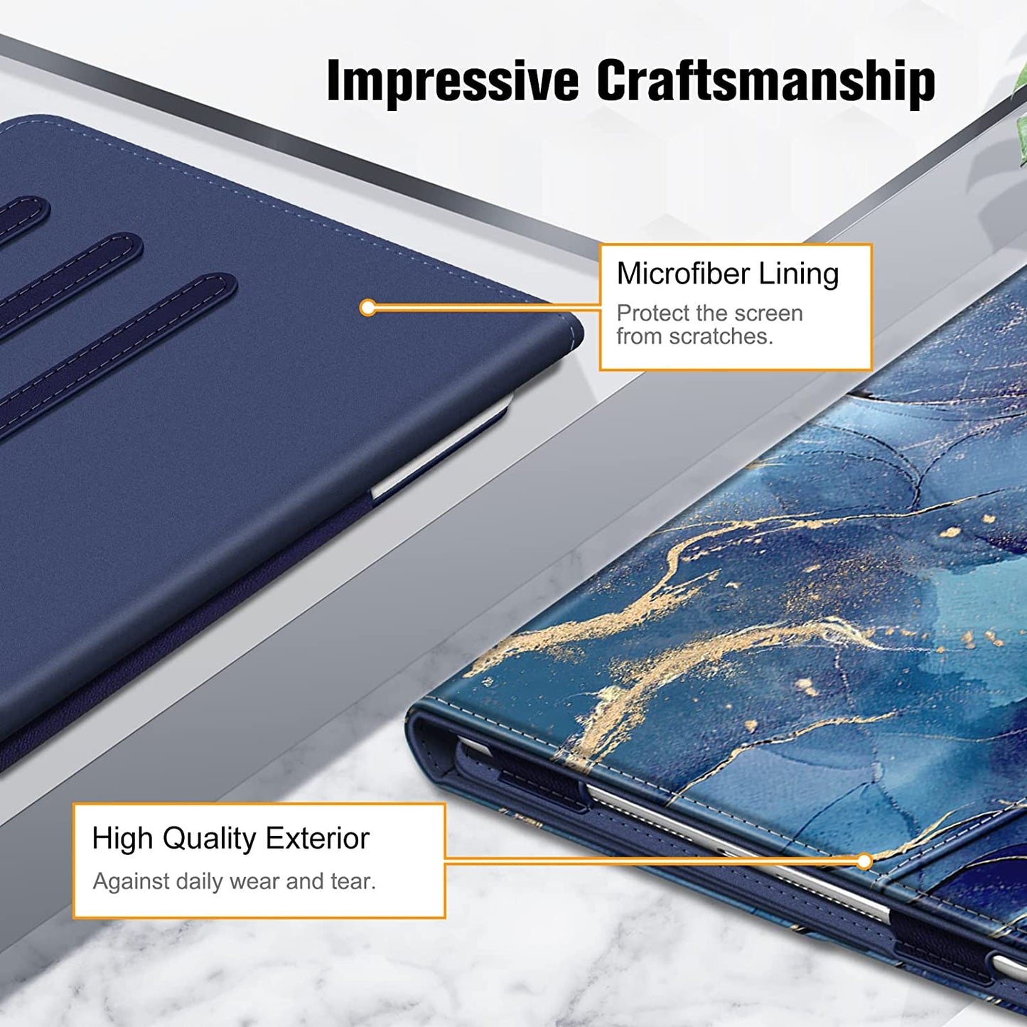 iPad 9th/8th/7th Generation (2021/2020/2019) 10.2 Inch Case - Multi-Angle Viewing Stand Cover with Corner Protection, Pocket & Pencil Holder, Auto Sleep/Wake Feature, Ocean Marble Design
