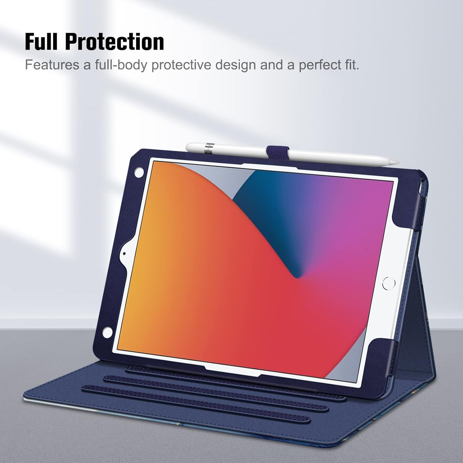 iPad 9th/8th/7th Generation (2021/2020/2019) 10.2 Inch Case - Multi-Angle Viewing Stand Cover with Corner Protection, Pocket & Pencil Holder, Auto Sleep/Wake Feature, Ocean Marble Design