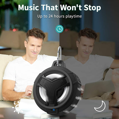 Bluetooth Shower Speaker - Portable IP67 Waterproof Wireless Speaker with LED Light, Floating Design, 2000mAh Battery, True Wireless Stereo for Kayaking and Beach Use, Unisex Gift - Black