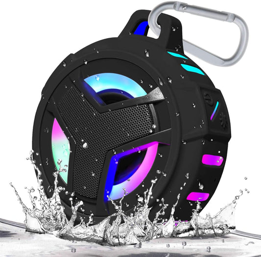 Bluetooth Shower Speaker - Portable IP67 Waterproof Wireless Speaker with LED Light, Floating Design, 2000mAh Battery, True Wireless Stereo for Kayaking and Beach Use, Unisex Gift - Black